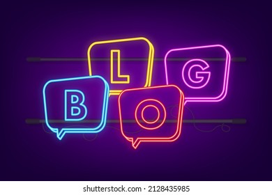 Blog bubble neon icon. Internet technology. Vector logo. Communication technology.