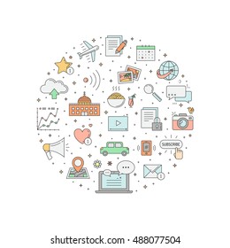 Blog circle colored vector illustration. Clean and simple outline design.