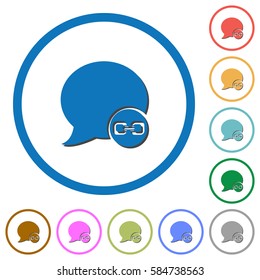 Blog comment attachment flat color vector icons with shadows in round outlines on white background