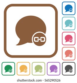 Blog comment attachment simple icons in color rounded square frames on white background