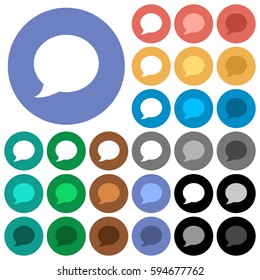 Blog comment bubble multi colored flat icons on round backgrounds. Included white, light and dark icon variations for hover and active status effects, and bonus shades on black backgounds.