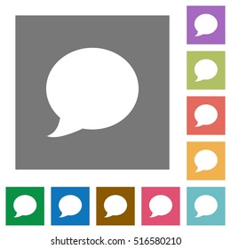 Blog comment flat icons on simple color square background.