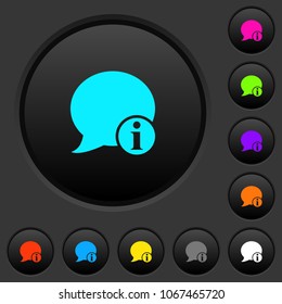 Blog comment info dark push buttons with vivid color icons on dark grey background
