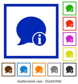 Blog comment info flat color icons in square frames