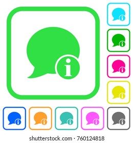 Blog comment info vivid colored flat icons in curved borders on white background