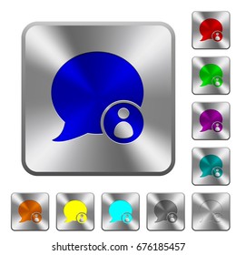 Blog comment sender engraved icons on rounded square glossy steel buttons
