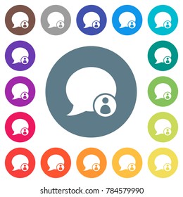 Blog comment sender flat white icons on round color backgrounds. 17 background color variations are included.