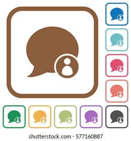 Blog comment sender simple icons in color rounded square frames on white background