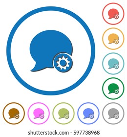 Blog comment settings flat color vector icons with shadows in round outlines on white background