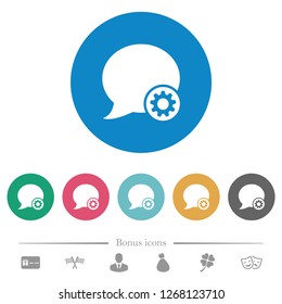 Blog comment settings flat white icons on round color backgrounds. 6 bonus icons included.
