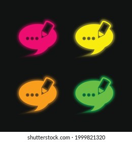 Blog Comment Speech Bubble Symbol four color glowing neon vector icon