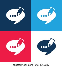 Blog Comment Speech Bubble Symbol blue and red four color minimal icon set