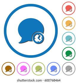 Blog comment time flat color vector icons with shadows in round outlines on white background