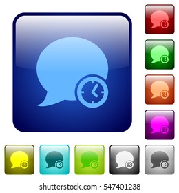 Blog comment time icons in rounded square color glossy button set