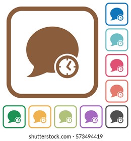 Blog comment time simple icons in color rounded square frames on white background
