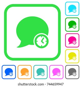 Blog comment time vivid colored flat icons in curved borders on white background