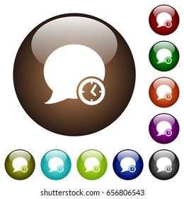 Blog comment time white icons on round color glass buttons