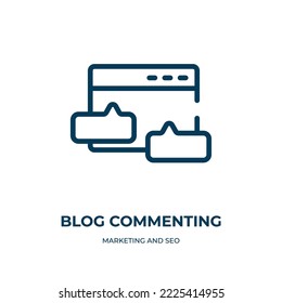 Blog commenting icon. Linear vector illustration from marketing and seo collection. Outline blog commenting icon vector. Thin line symbol for use on web and mobile apps, logo, print media.