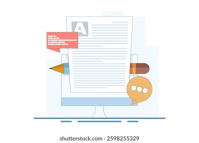 Blog concept, Content Marketing, Blog and SMM concept in flat design. Blog page filled with content. The process of uploading articles and media materials. Flat vector illustration on the background.