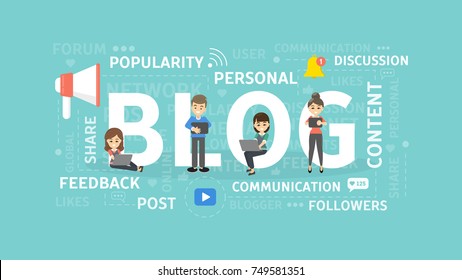 Blog concept illustration. Idea of posting, sharing and following.