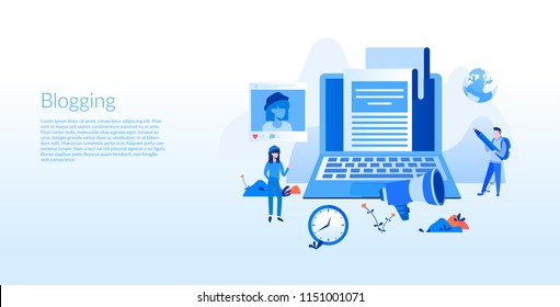 Blog content, Blogging, post Concept for web page, banner, presentation, social media, documents, cards, posters. Vector illustration . Commercial Blog posting, Internet Blogging service