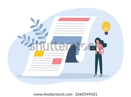 Blog content, Blogging, post Concept for web page, social media, document. Vector illustration . Commercial Blog posting, Internet Blogging service. Content creator.