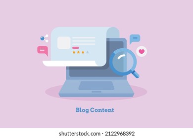 Blog content marketing, Content publication, Press release marketing, Blog SEO - vector illustration with icons