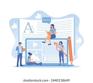 Blog creation. Bloggers create content and write articles. Blog concept. Flat vector illustration.