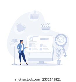 Blog Creation, Starting Personal Lifestyle Vlog, Live Video Streaming Channel Launch Concept, flat vector modern illustration 