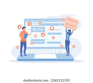 Blog Creation, Starting Personal Lifestyle Vlog, Live Video Streaming Channel Launch, flat vector modern illustration