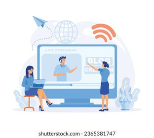 Blog Creation, Starting Personal Lifestyle V log, Live Video Streaming Channel Launch. flat vector modern illustration