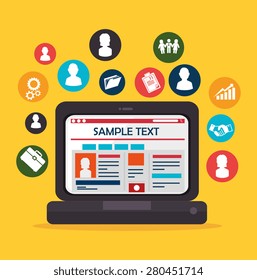 Blog design over yellow background, vector illustration.