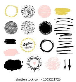 Blog design set with brush stroke form, frames, borders and dividers. Design elements for website and others.