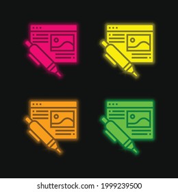 Blog four color glowing neon vector icon