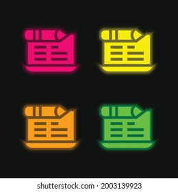 Blog four color glowing neon vector icon