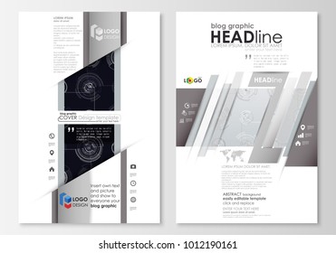 Blog graphic business templates. Page website template, flat layout. High tech design, connecting system. Science and technology concept. Futuristic abstract vector background.