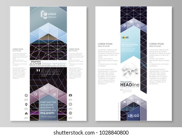 Blog graphic business templates. Page website design template, vector layout. Abstract polygonal background with hexagons, illusion of depth and perspective. Black color geometric hexagonal design.
