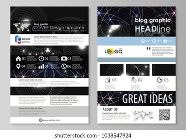 Blog graphic business templates. Page website design template, easy editable abstract vector layout. Sacred geometry, glowing geometrical ornament. Mystical background