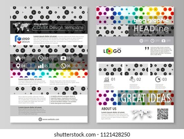 Blog graphic business templates. Page website template, abstract vector layout. Chemistry pattern, hexagonal design molecule structure, scientific, medical DNA research. Geometric colorful background.