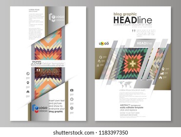 Blog graphic business templates. Page website design template, abstract vector layout. Tribal pattern, geometrical ornament in ethno syle, ethnic hipster backdrop, vintage fashion background.
