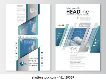 Blog graphic business templates. Page website design template, easy editable, abstract blue flat layout, vector illustration.