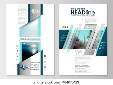 Blog graphic business templates. Page website design template, easy editable, abstract flat style travel decoration layout, colorful blurred natural landscape.