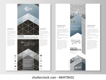 Blog graphic business templates. Page website design template, easy editable, flat layout. Abstract 3D construction and polygonal molecules on gray background, scientific technology vector.