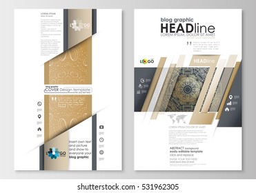 Blog Graphic Business Templates. Page Website Design Template, Easy Editable, Abstract Flat Layout. Golden Technology Background, Connection Structure With Connecting Dots And Lines, Science Vector