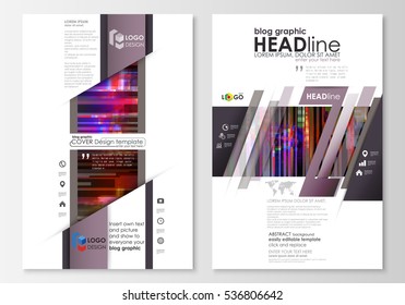 Blog graphic business templates. Page website design template, abstract vector layout. Glitched background made of colorful pixel mosaic. Digital decay, signal error, television fail. Glitch backdrop.