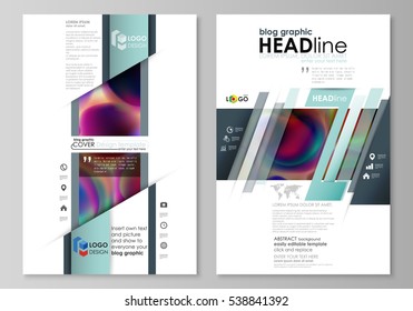 Blog graphic business templates. Page website template, easy editable flat layout, vector illustration. Colorful design background with abstract shapes, bright cell backdrop.