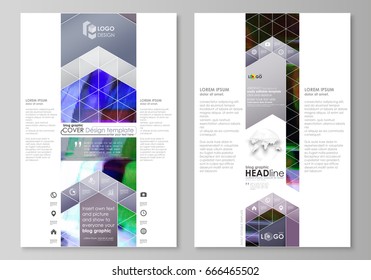 Blog graphic business templates. Page website design template, easy editable abstract vector layout. Glitched background made of colorful pixel mosaic. Digital decay, signal error, television fail