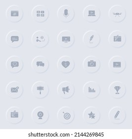 iconos vectoriales grises de blog en botones de goma redondos. conjunto de iconos de blog para web, aplicaciones móviles, diseño ui y poligrafía de negocios de promoción
