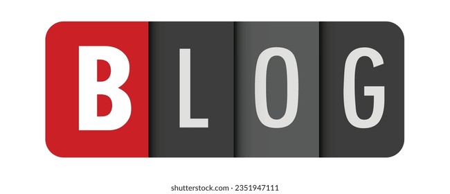 BLOG gray vector typography banner with initial letter highlighted in red