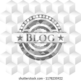 Blog grey emblem with geometric cube white background